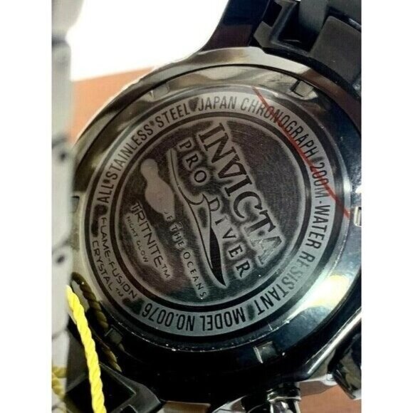 Invicta Men's Watch 0076 Pro Diver Quartz Chronograph Black Stainless Steel - Picture 7 of 12